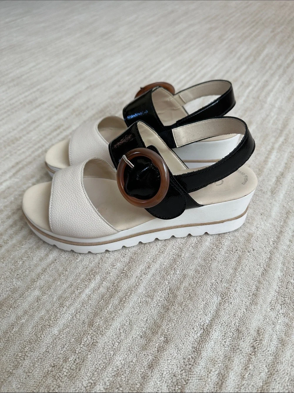 GABOR Freya Wedge Platform Sandal Beige with Black Patent Size UK 6.5 | US 9